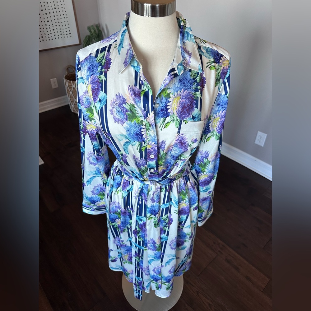 J. Crew Shirt-Dress Vintage Blue/Ivory Floral Garden Wedding Romantic 14 NWTs - Picture 4 of 13